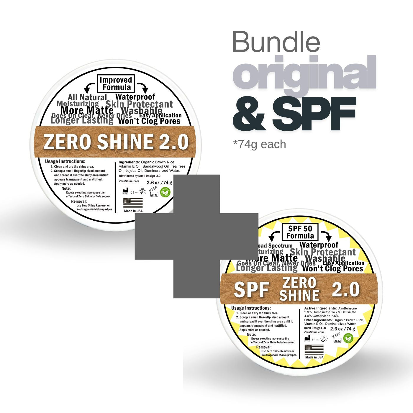 Zero Shine Indoor-Outdoor Bundle (Regular + SPF, 74g each)